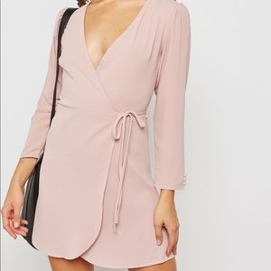Blush pink wrap mini dress